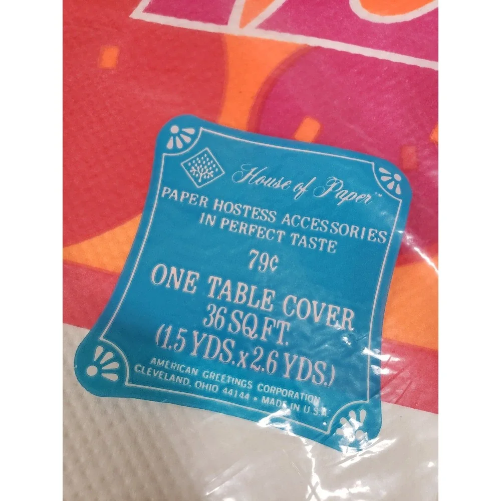NEW 70s Mod Crepe PAPER Tablecover HAPPY NEW YEAR pink orange retro‎ party decor